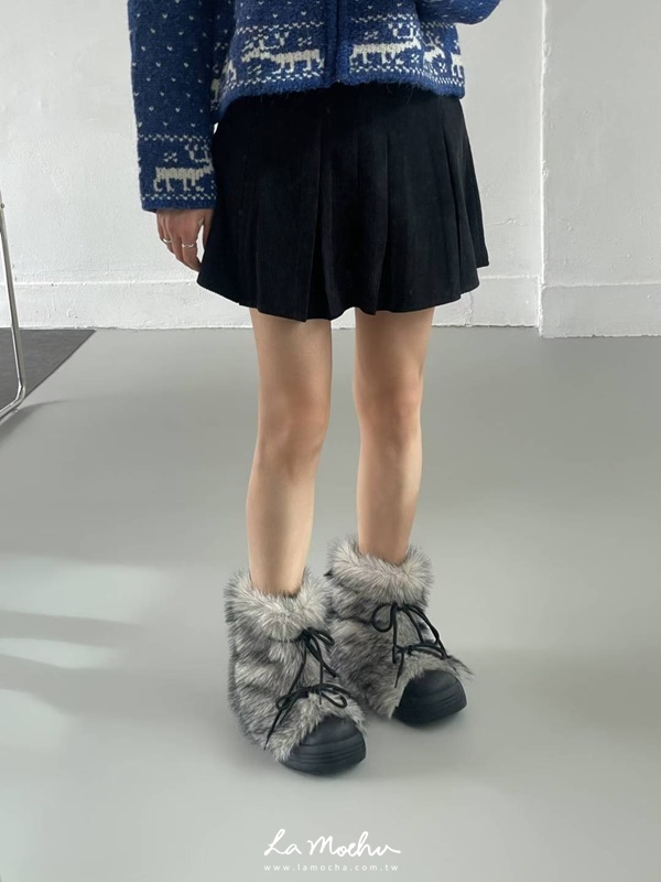 綁帶毛毛雪地靴(偏小半號/4公分)